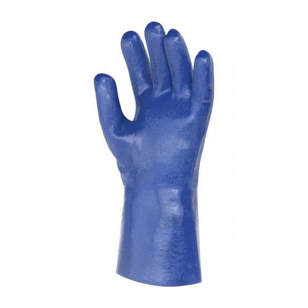 Blue Colour PVC Coated Gloves Lenght : 12'' Made of PVC blended coating over a full cotton inner lining